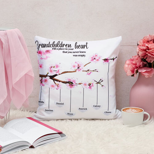 "Grandchildren Fill A Place In Your Heart" Custom Plum Blossom Name Pillow
