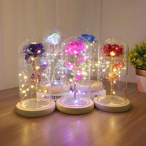 Galaxy Rose Glass Lampshade Preserved Flower Sequin Rose Flower Night Light Gift
