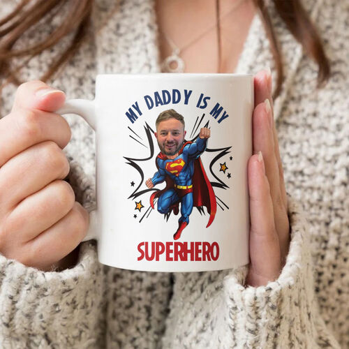 Custom Face Photo Mug Special Gift for Brave Dad "My Daddy Is My Superhero"
