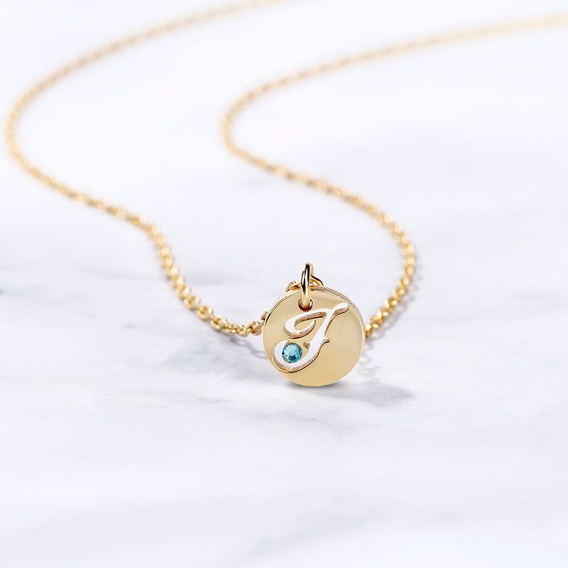 Initial Coin Pendant Necklace With Birthstone