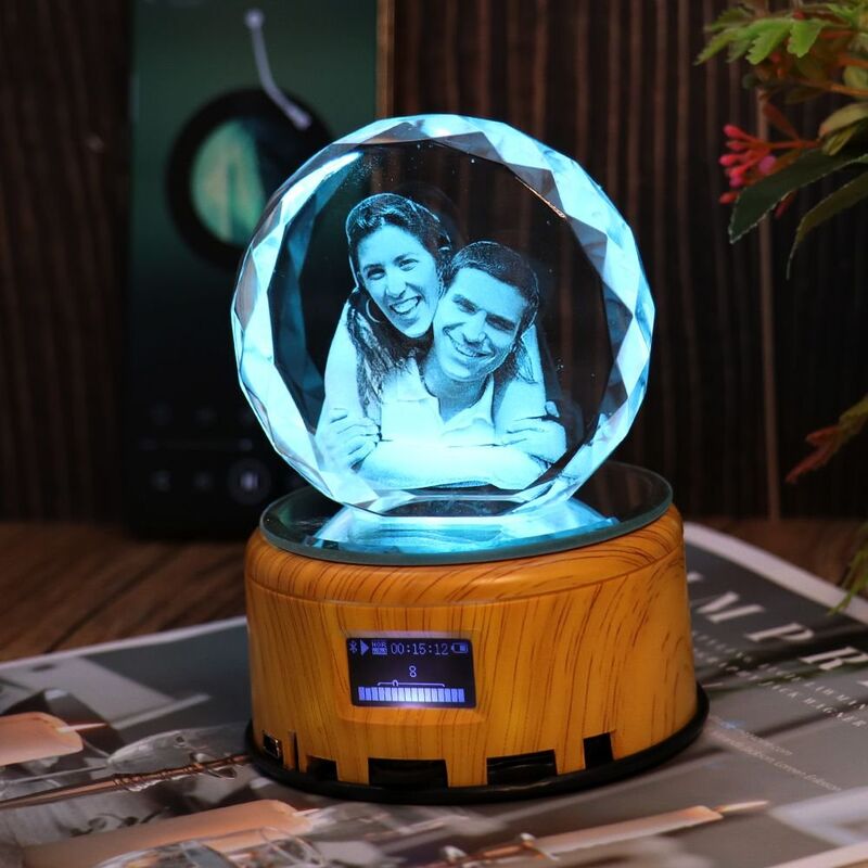 Personalized  Bluetooth Photo Crystal Circular Polyhedron With Speaker Lamp Base