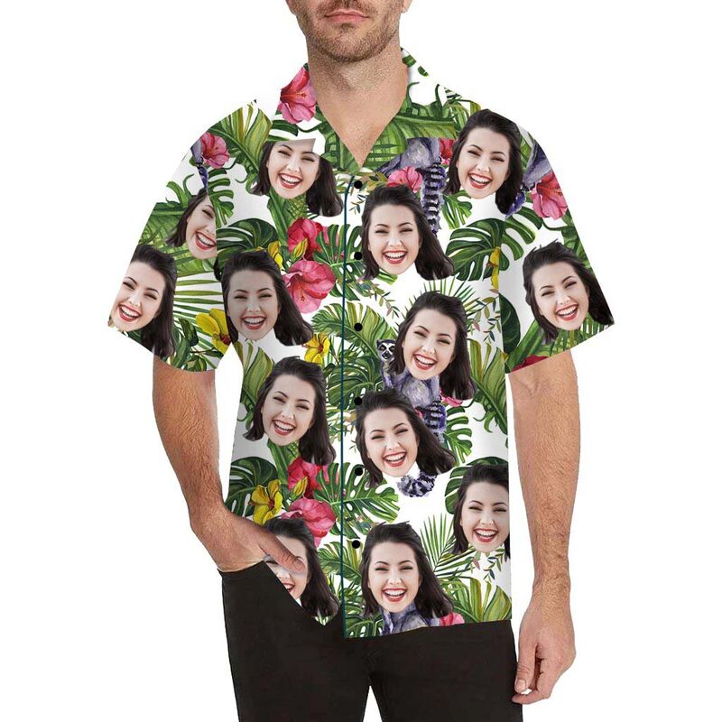 Custom Face Flower and Squirrel Men's All Over Print Hawaiian Shirt