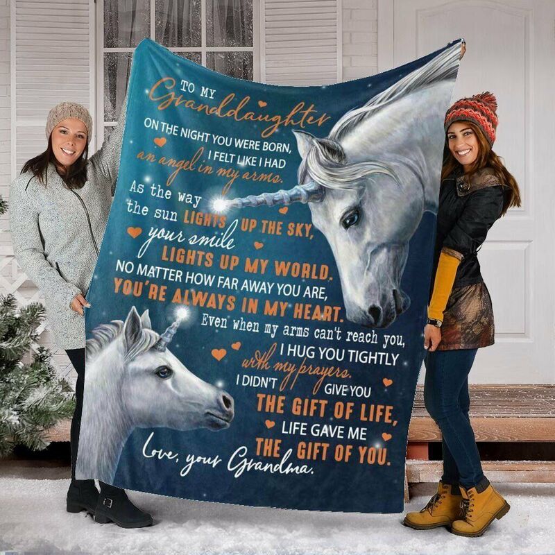 Personalized Love Letter Throw Blanket to Special Granddaughter with Unicorn Pattern