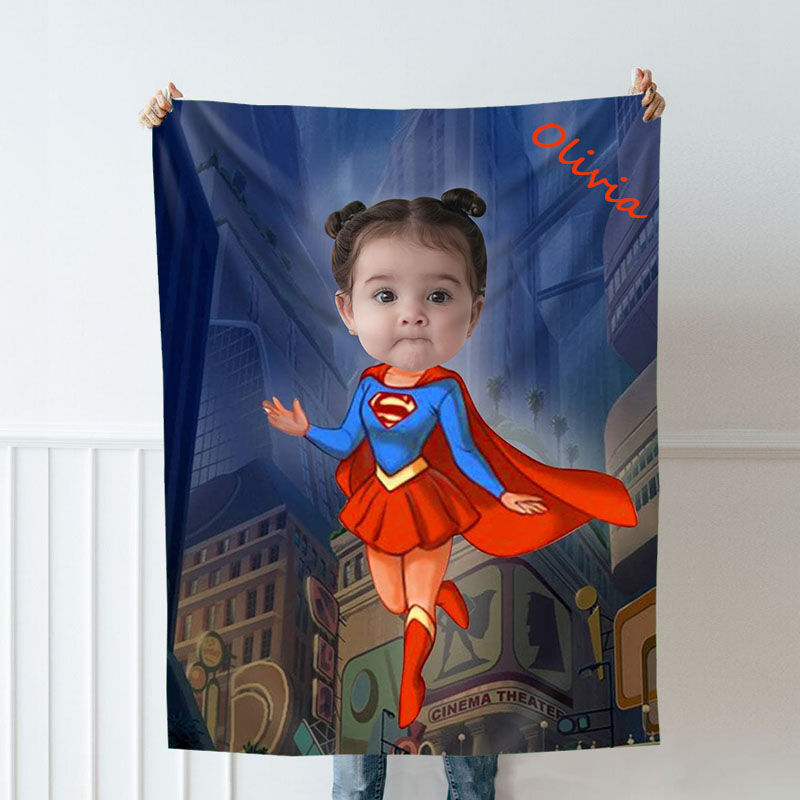 Personalized Custom Photo Blanket Cute Cartoon Character Girl Flannel Blanket