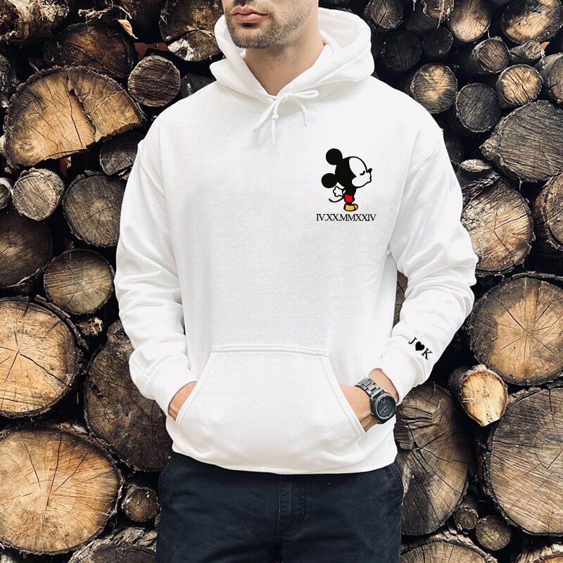 Personalized Hoodie Kissing Cartoon Mouse with Custom Roman Numeral Date Cute Gift for Couples