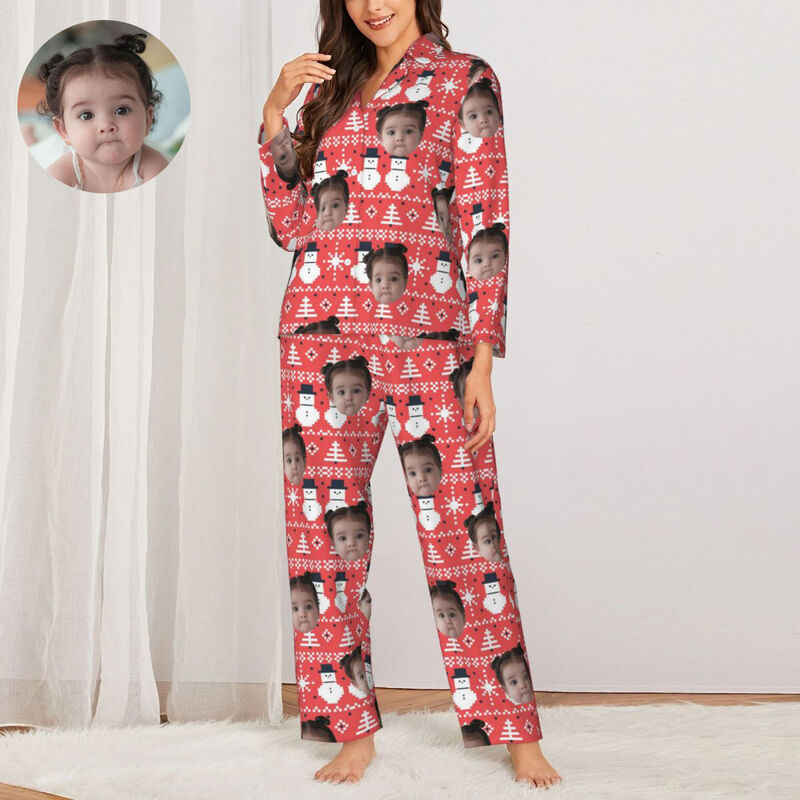 Pyjama personnalisé avec photo personnalisée pour enfant, joli motif de bonhomme de neige en pixels, cadeau attrayant pour sa famille