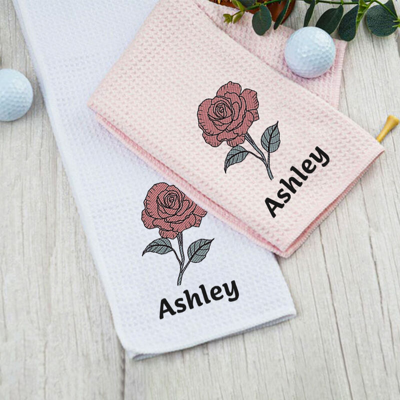 Personalized Golf Towel Embroidered Birthday Flower Towel Gift for Friends