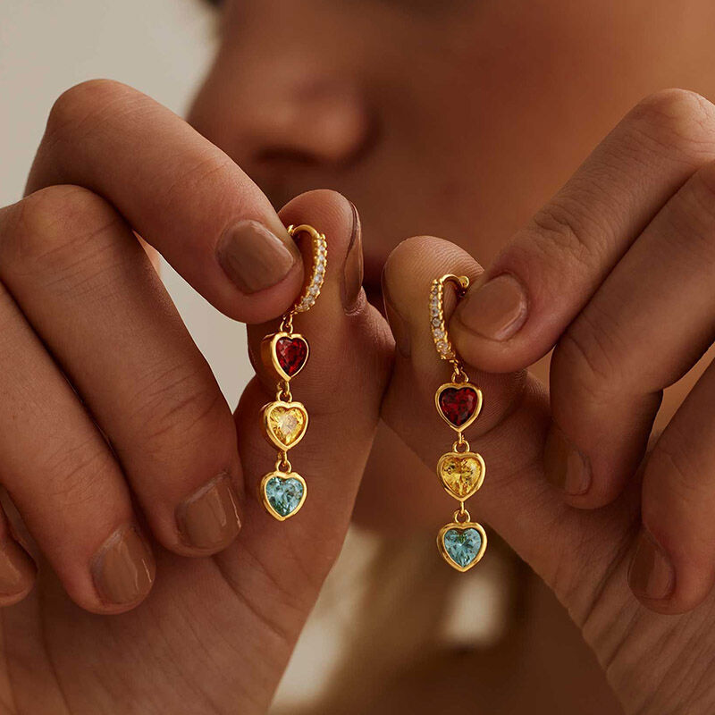 Personalized Heart Birthstone Earrings Special Gift for Grandma