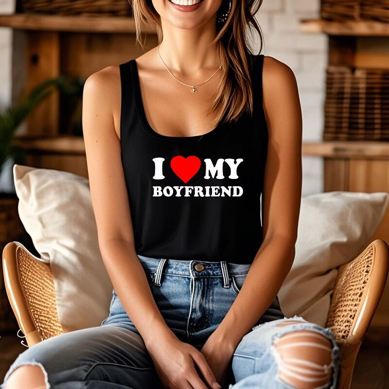 Personalized Tank Top I Love My Boyfriend and Girlfriend Pattern Valentine's Day Gift for Lovers