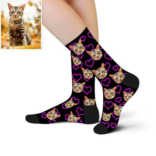 Custom Pet Face Picture Funny Socks Printed with Hollow Hearts