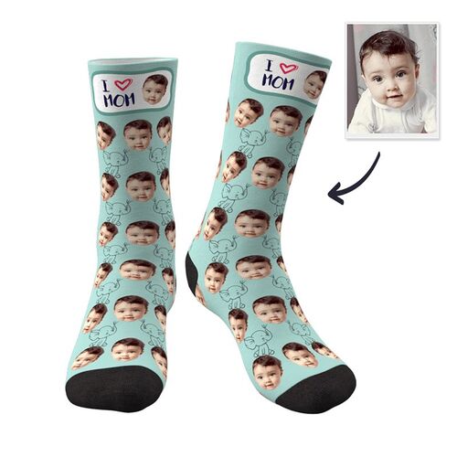 Calze Personalizzate per il Viso con Design Elefante e Cuore per Mamma