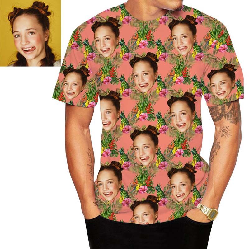 T-shirt hawaïen personnalisé avec fleur rose et ananas