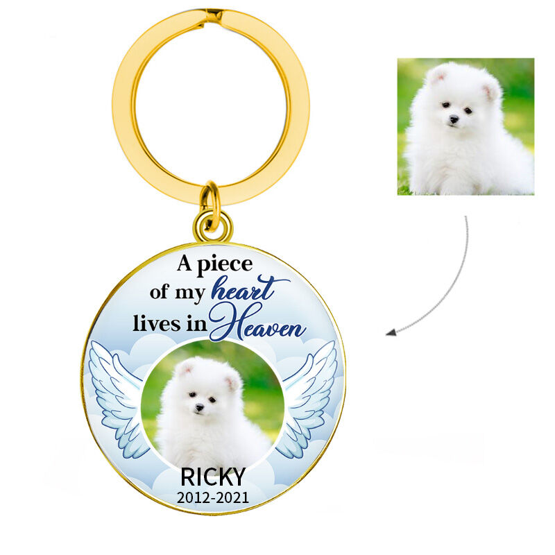 "A Piece of My Heart Lives In Heaven" Luxury Pet Memorial Circle Keychain