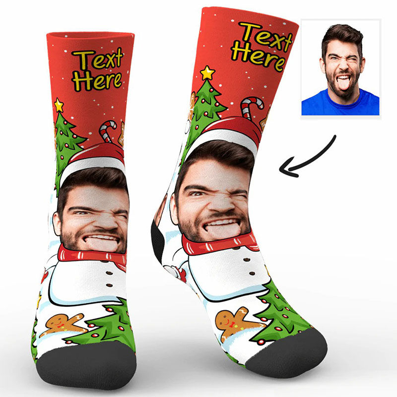 Custom Face Picture Socks Printed with Snowman Funny Christmas Gift for Boyfriend
