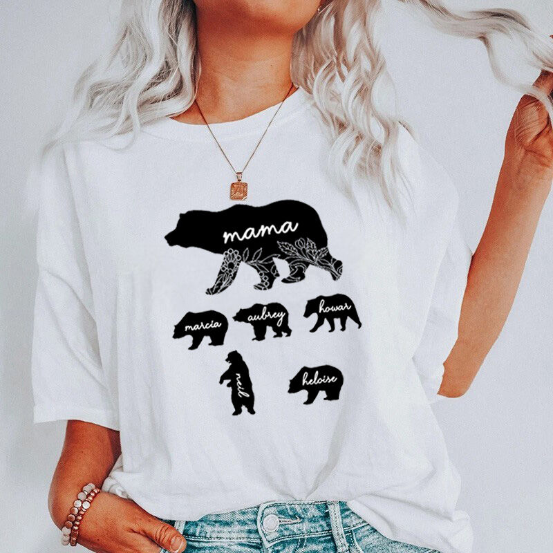 T-shirt personalizzata Mamma orso e i suoi piccoli con nome personalizzato per la Super Mamma