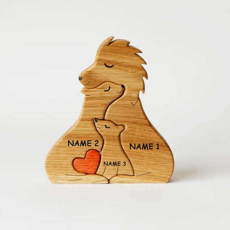 Custom Names Lion Family Wooden Puzzle With Heart Christmas Gifts