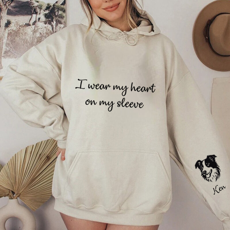 Personalized Hoodie with Custom Pet Picture and Name On The Sleeve Unique Gift for Pet Loving Mom