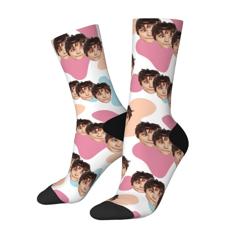Custom sokken Kleurrijke koe patroon print Grappige foto's met drie gezichten
