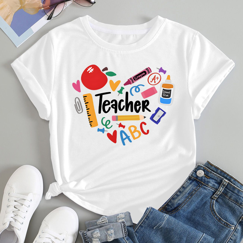 Personalisiertes T-shirt Roter Apfel Schulbedarf Buntes Design Zurück zur Schule Geschenk für Lehrer