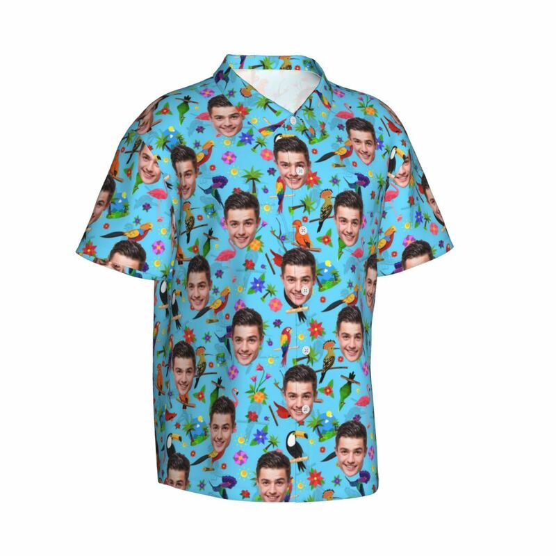 Camisa Hawaiana Personalizada Estilo Tropical para Añadir Fotos de Cara Perfecta para Vacaciones en la Playa