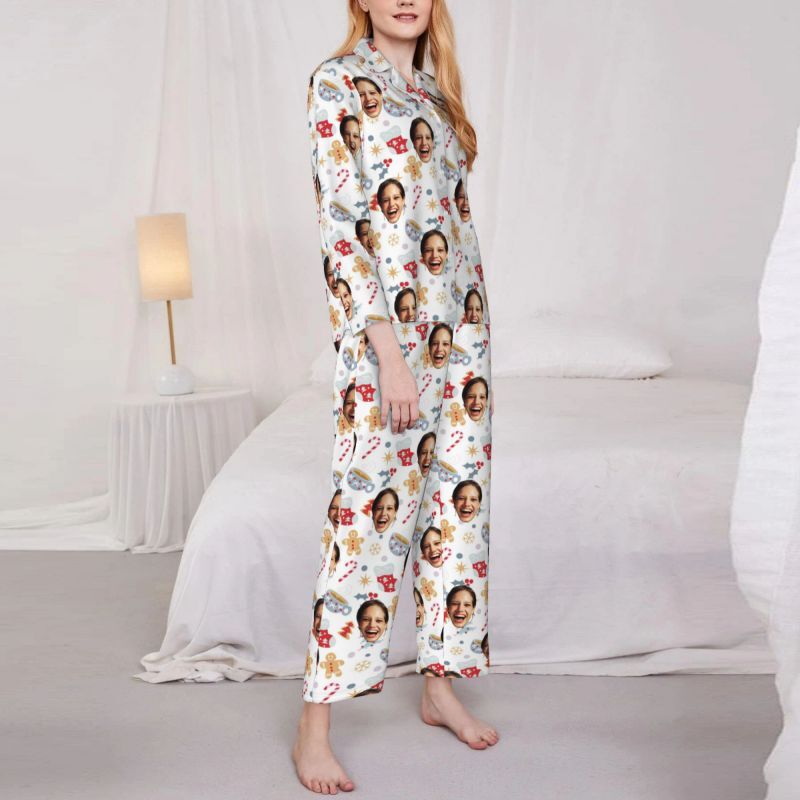 Personalisierte Pyjamas benutzerdefinierte Foto Lebkuchenmann Weihnachten Strumpf Baum Design Nettes Geschenk für Sie