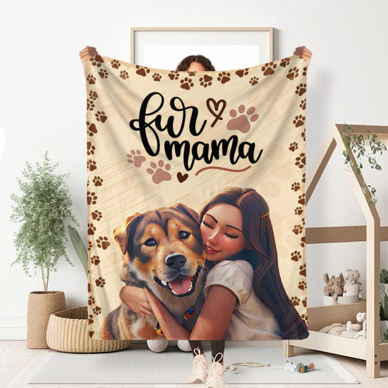 Manta con imagen personalizada con estampado de huellas de patas, bonito regalo para mamá mascota