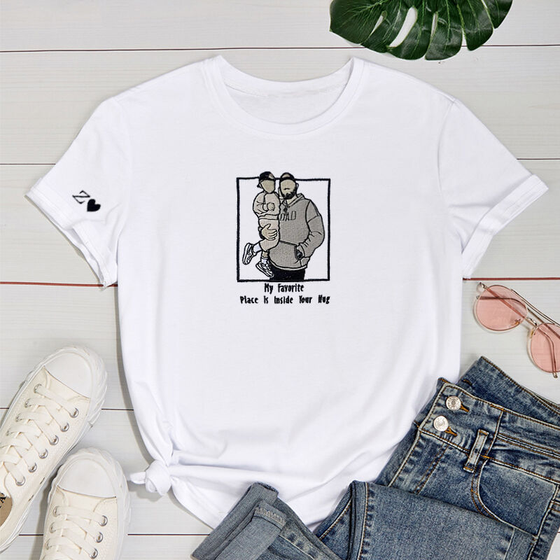 Personalized T-shirt Embroidered Custom Dad and Kids Photo Cool Design Creative Father's Day Gift