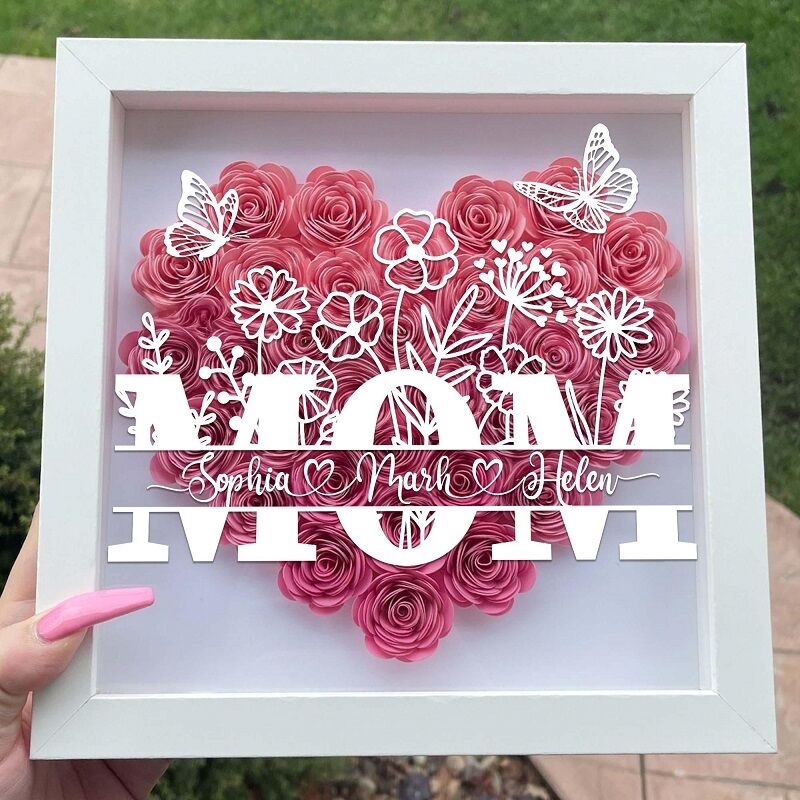 Personalized Flower Shadow Box Floral Mom Design with Custom Names Attractive Mother's Day Gift