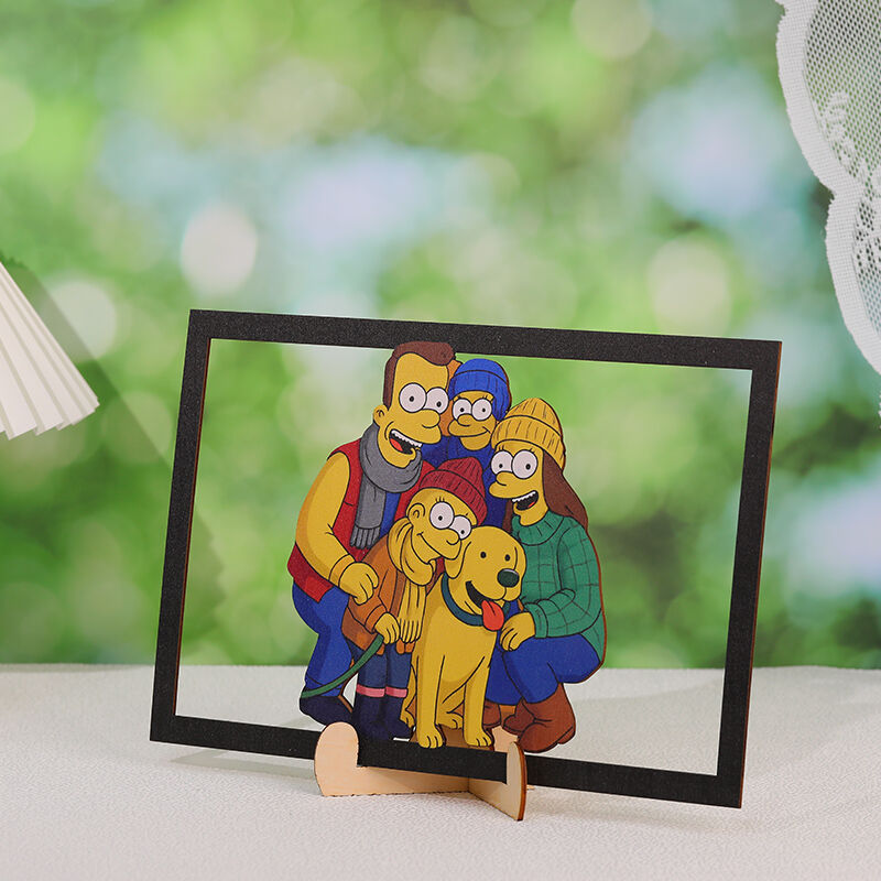 Personalisierter Fotorahmen aus Holz im Cartoon-Stil Niedliches Geschenk für die Familie