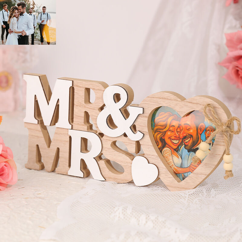 Personalisiertes Fotorahmen-Hochzeitsgeschenk im Cartoon-Stil