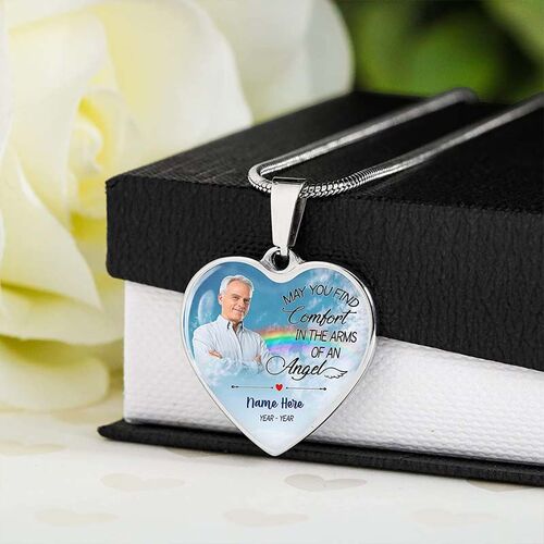 "May You Find Comfort in Angel Arms" Custom Photo Memorial Necklace