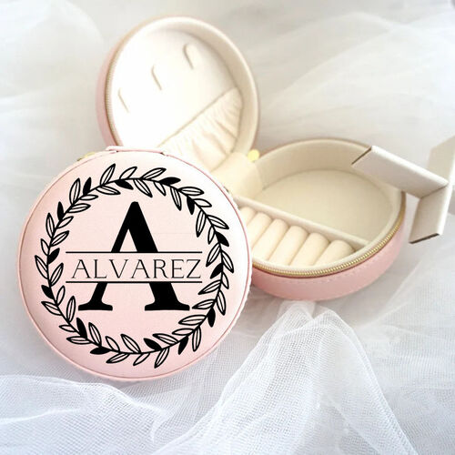 Personalized Jewelry Box Round Custom Name and Initial Letters for Best Friend