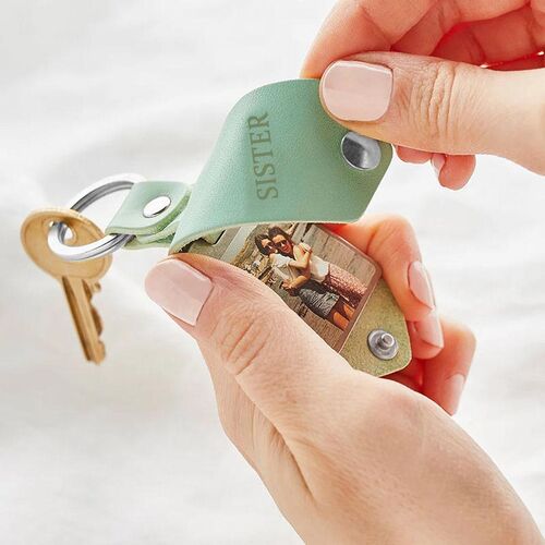 Porte-clés photo personnalisé en cuir avec calendrier pour papa