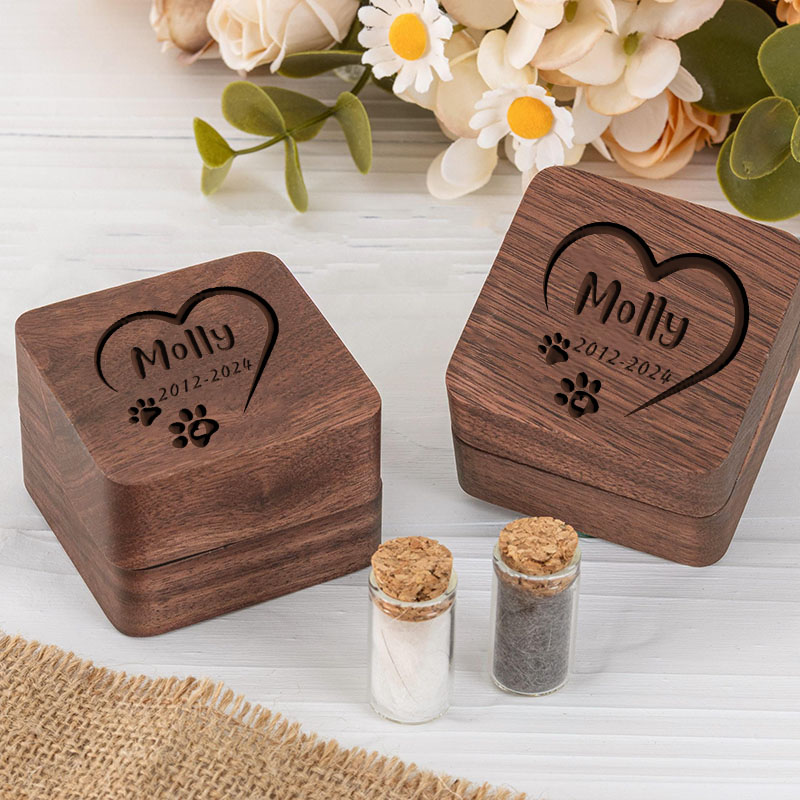 Personalized Name Pet Fur Keepsake Box with Paw Print Pattern Sympathy Gift for Pet Lovers