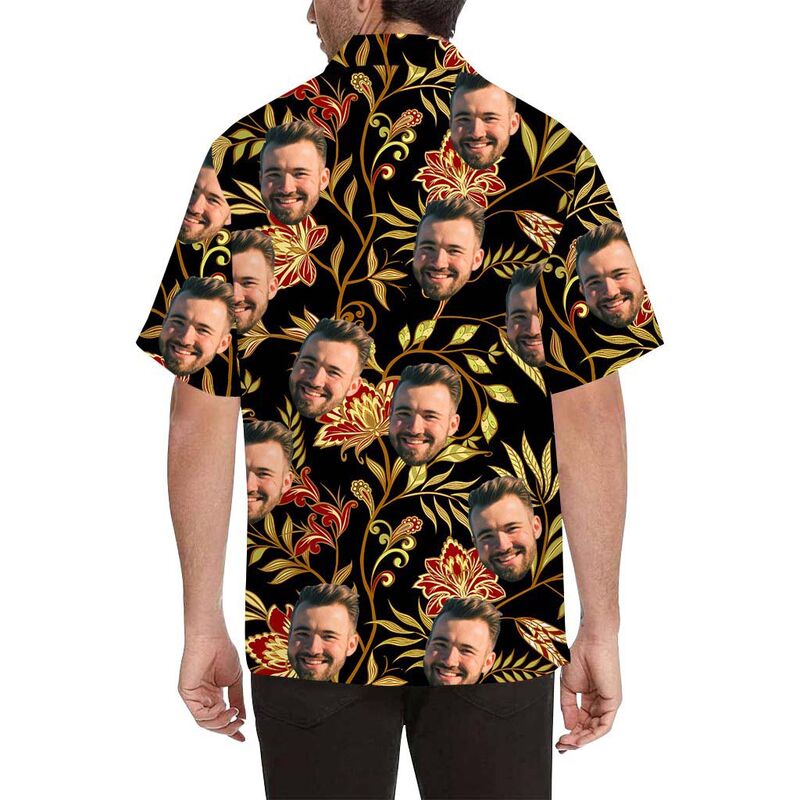 Custom Face Flowers and Buds Men's All Over Print Hawaiian Shirt