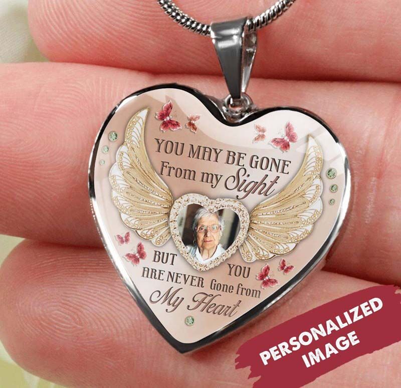 Personalisierte "Sie sind niemals von meinem Herzen gegangen" Gedenken Foto Halskette