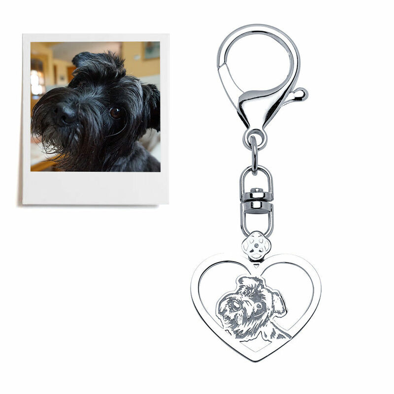 Llavero personalizado con foto de corazón grabado para regalo de mascota