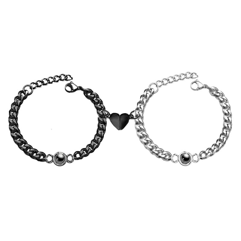 Custom Simple Fashion Silver and Black Chain with Magnet Picture Projection Bracelet