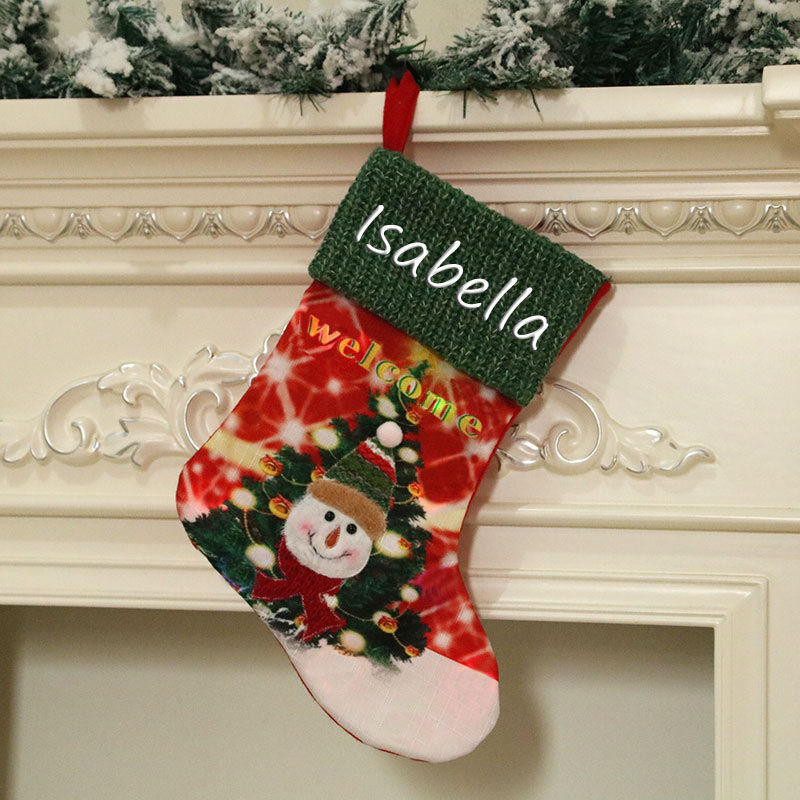 Personalized Glowing Snowman Pine Custom Name Christmas Socks