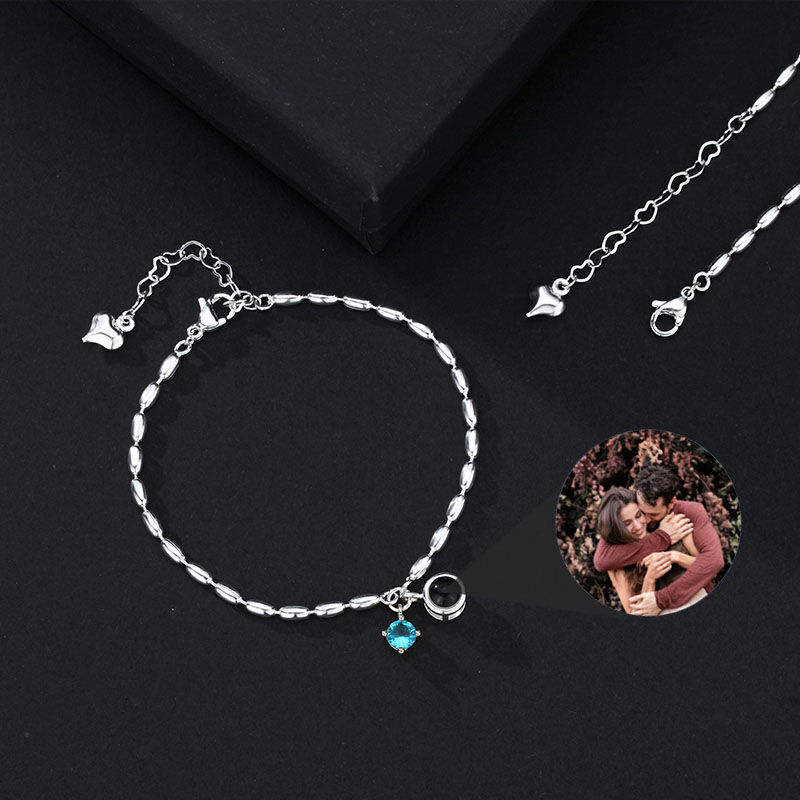 Personalized Birthstone And Photo Projection Bracelet Gift for Women