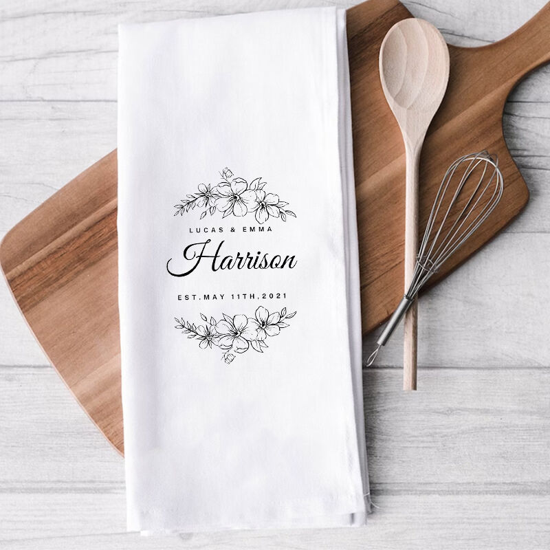 Personalized Towel with Custom Name and Date Exquisite Flower Decoration Gift for Lover
