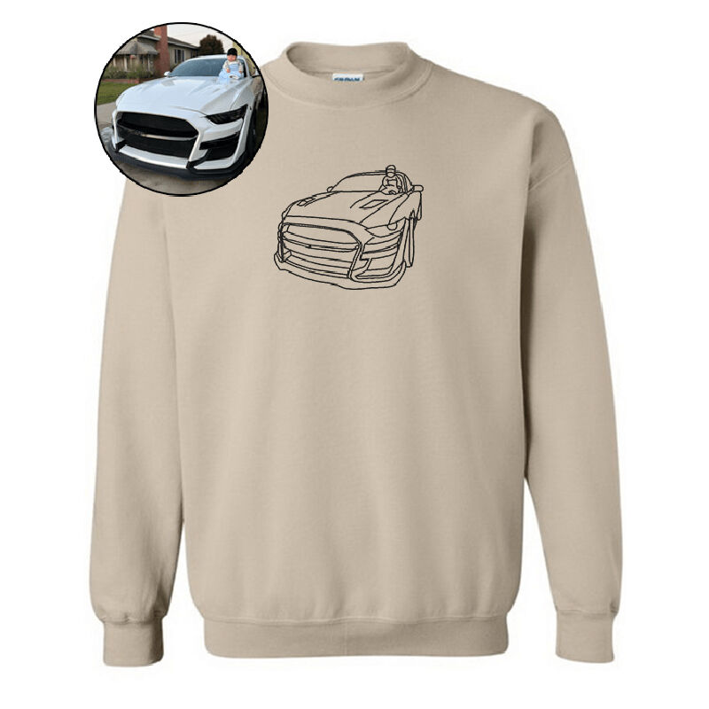 Personalized Sweatshirt Custom Embroidered Car Outline Line Drawing Design Gift for Car Lovers