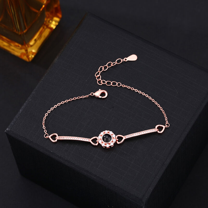 Personalized Projected Picture Bracelet With Round Pendant And Diamonds Warm Birthday Gift For Her