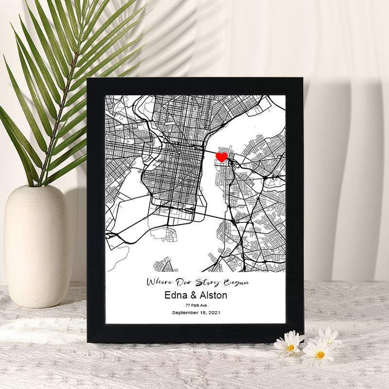 Personalized Frame with Custom Love Map Where We Met Art Deco Creative Gift for Couple