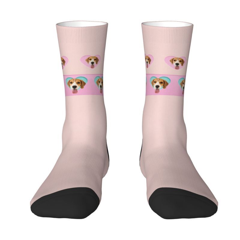 Customized Cute Puppy Face Socks with Love Heart for Her