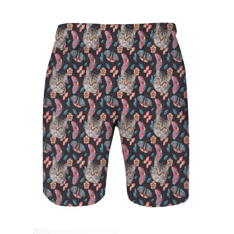 Personalized Picture Men's Beach Shorts with Butterflies Pattern Beautiful Gift for Friend