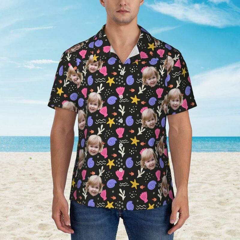 Camicia hawaiana personalizzata con stampa di conchiglie per papà