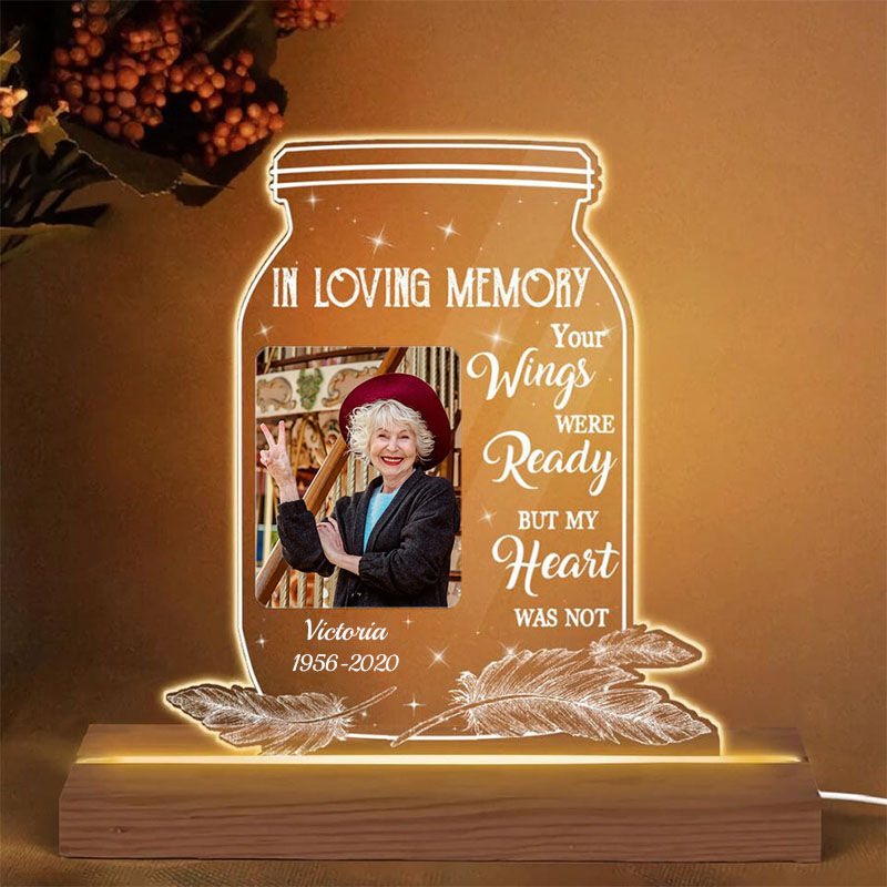 Personalized Picture Night Light with Feather Pattern Memorial Gift for Your Family