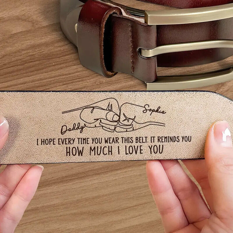 Quanto Ti Amo Cintura incisa personalizzata con motivo di scossa di pugno per la Festa del Papà