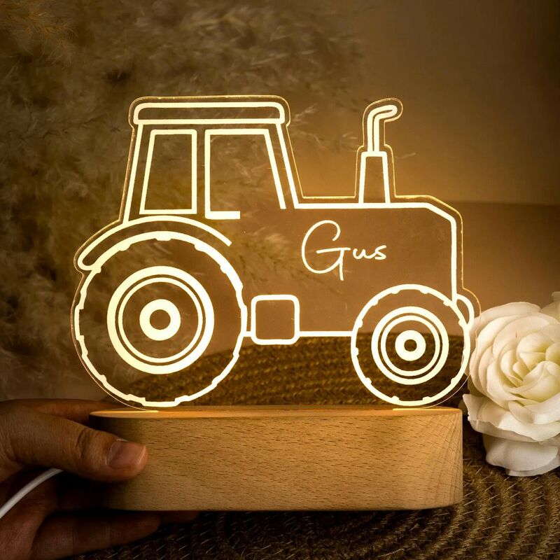 Personalized Name Night Light with Tractor Creative Gift for Child